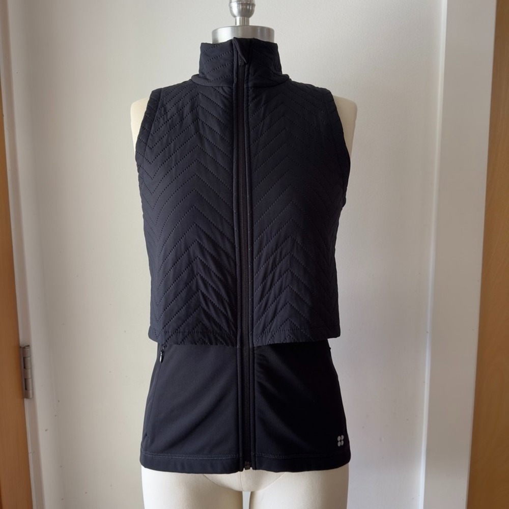 Sweaty Betty Fast Track Thermal Running Gilet-Quilted Zip Up Sport Vest-Black-XS